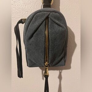 Gray Mini Backpack with Gold Zipper